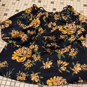 Jessica Simpson Black and Yellow Floral Blouse